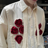 2024 Autumn New Trendy Men's Wear Long Sleeve Shirt Burning Rose Design Handmade Flower Plant Series Male Shirts 9C6965