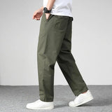 Men Pants Straight Loose Multi Pockets Solid Color Mid Waist Thin Casual Smooth Soft Breathable Men Summer Fall Trousers