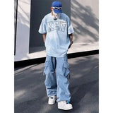 Y2K Cargo Pants for Men Hip Hop Harajuku Parachute Cargo Trousers Male Blue Japanese Loose Casual Streetwear Hip Hop