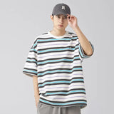 Summer Y2K Vintage Striped Men T-shirt 2024 New Cotton Short Sleeve Embroidered T Shirt Streetwear Hip Hop Fashion Tee Tops