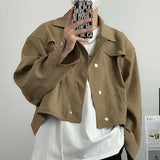 Spring Clothing Men's Leisure Short Jacket Streetwear Solid Color Button-down Collar Korean Harajuku Long Sleeve Luxury Coats