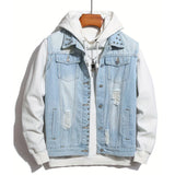 Light 2024 ripped men's jackets, baggy fashion trim, button-down jackets, men's fashion trend, new jacket, jeans