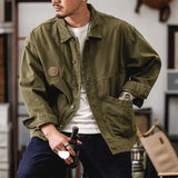 American Style Vintage Work Jacket For Men Casual Loose Fit Brown Denim Clothing Trendy Autumn Hunting Wear