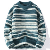 Winter Warm Knitted Sweater Men's Trend Irregular Stripe Pullover Loose and Warm Street Autumn Wool 2024 New