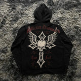 Gothic punk skull print design aesthetic oversized zipper hoodies for men y2k hip-hop high streetwear rock pop baggy sweatshirts