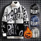 Autumn Winter Youth High Neck Sweater Men's Junior High School Students Letter Printed Long Sleeve Pullover Casual Knitted Tops