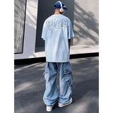 Y2K Cargo Pants for Men Hip Hop Harajuku Parachute Cargo Trousers Male Blue Japanese Loose Casual Streetwear Hip Hop