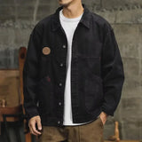 American Style Vintage Work Jacket For Men Casual Loose Fit Brown Denim Clothing Trendy Autumn Hunting Wear