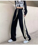 Spring/Summer Harbor style retro trend wide foot striped casual pants student straight mop sweatpants Tracksuit pants