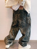 Tan Leopard Jeans Men Denim Pants Male Oversize Wide Leg Trousers Streetwear Hip Hop Vintage Loose Casual Animal Print