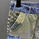 New High Quality Designer Kpop Men's Hip-hop Irregular Printed Summer Slim Casual Pants Patchwork Printing Luxury Jeans Shorts