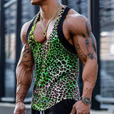 2024 New Men's shirts Small Vest Leopard Print Solid Color Loose Casual Personality Punk Series Sleeveless Tank Tops for Men