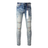 2024 Purples Man jeans brand high street blue ripped distressed fashion repair low rise skinny denim trousers brand pants