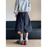 American style new retro waistband inverted design men denim shorts ins Gothic loose casual straight leg pants sweatpants