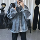 Men's Denim Jacket Retro Hip Hop Denim Jackets Coat Multi Pockets Loose Jean Outwear Men Solid Casual Streetwear Denim Coats Man