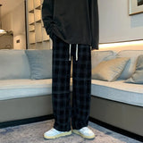 Men Checkered Casual Pants Loose Straight Corduroy Pants Sweatpants Man Fashion Streetwear 2024 Spring New Hip Hop Trousers ﻿