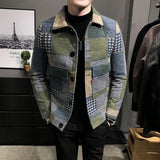 New Men's Fashion Slim Fit Casual Jacket with Geometric Color Block Patchwork, Suitable for All Seasons