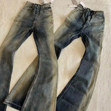 Niche Men Jeans Wash Gradient Floor Mop Casual Trend Vintage New Korean Fashion Flared Pants  High Street 24X1639