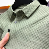 Men's Luxury and Fashionable Waffle Short Sleeve Polo Shirt, Lapel, Ice Silk, Breathable, Casual, Summer, 2024 New, High-End