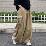 Trendy Cargo Pants Four Seasons Men Pants Elastic Waist Drawcord Leg Opening Pants  Streetwear