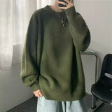 Foesce Autumn Crew Neck Solid Color Pullover Sweaters For Men Casual Y2K Knitted Sweater High Street Fashion Jumpers Hombre