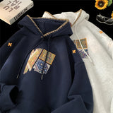 Korean Street Style Splicing Hoodie Embroidery Pattern Hooded Sweatshirt Men Women Loose Casual Fall Winter New Hoody Pullover