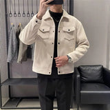 Autumn Winter New Fashion Turn-down Collar Long Sleeve Solid Jackets Men's Clothing Casual Korean Button Pockets Trend Youth Top