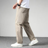 Men Pants Straight Loose Multi Pockets Solid Color Mid Waist Thin Casual Smooth Soft Breathable Men Summer Fall Trousers