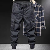 Elastic Waistband Pants Breathable Pants Men's Drawstring Cargo Pants with Elastic Waist Multi Pockets Ankle-banded for Daily