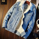 American Vintage Loose-fit Denim Jacket Lamb Wool Fleece Lining Casual Style For Men Trendy Autumn Winter Japanese Workwear