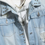 Light 2024 ripped men's jackets, baggy fashion trim, button-down jackets, men's fashion trend, new jacket, jeans