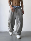 Foesce Hip Hop Grey Sweatpants Sports Pants Button Jean Elastic Waist Pants Loose Trousers Y2K Casual Sportwear Pants Joggers