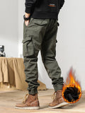 New Multi-Pockets Winter Cargo Pants Men Fleece Liner Thick Warm Slim Fit Joggers Streetwear Casual Cotton Thermal Trousers