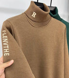 High end brand trend letter embroidery knitted sweater men's autumn winter new plush thickened casual warm high collar pullover