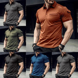 2024 Hot Sale Casual Men Summer Solid T-Shirt Lapel Button Short Sleeve Polo Shirts Pocket men's street muscle Sports polo shir