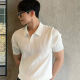 Trendy Polo Shirt For Men Summer Solid Color Top Versatile Knit Style Korean Short Sleeves Casual Fashion T-shirt