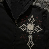 Gothic punk skull print design aesthetic oversized zipper hoodies for men y2k hip-hop high streetwear rock pop baggy sweatshirts