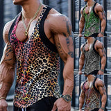 2024 New Men's shirts Small Vest Leopard Print Solid Color Loose Casual Personality Punk Series Sleeveless Tank Tops for Men