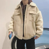 Lamb Wool Cotton Jacket For men in Autumn Winter New Loose Collar Cotton Jacket With Plush and Thickened Casual Warmth Coat