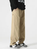 Men's Casual Pants 2024 Autumn New Korean Fashion Washed Cotton Wide Leg Slacks Banding Waist Loose Straight Trousers