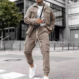 Streetwear Spring Two Piece Corduroy Suit Mens Casual Long Sleeve Cargo Jacket&Pants Set For Men Fashion Tracksuit Men Clothing