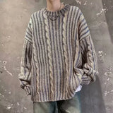 Autumn Striped Knitted Sweater For Men Korean Fashion Streetwear Pullovers 2024 New Y2K Vintage Patchwork Crewneck Knitwear