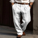 Men's Linen Pants Double Pleated Front Pockets Straight Tube Solid Comfortable Breathable Leisure Vacation Cotton Blend Fashion