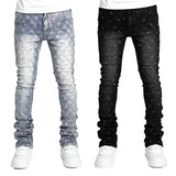 Mens Jeans Fashion Straight Stretch Pearl Denim Laminated Pants for Men