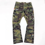 New Style Green Camouflage Splatter Patchwork Cargo Pants American Style High Street Micro Flare Casual Trousers