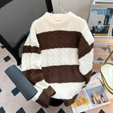 Casual Striped Sweater Men's Pullover Loose Fit Trendy Knitted Top For High School Students Japanese Style Popular On Tiktok