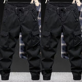 Elastic Waistband Pants Breathable Pants Men's Drawstring Cargo Pants with Elastic Waist Multi Pockets Ankle-banded for Daily