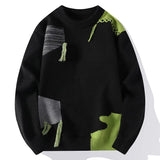 2024 Patchwork Knitted Sweater Trend High Street Autumn Winter Warm Men's Tops Hip-hop Street Clothing Fishing Sports Pullover