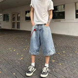 Gothic streetwear men hip-hop retro waistband inverted design denim shorts Instagram loose straight leg couple sports pants