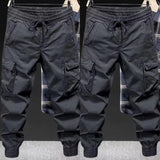 Elastic Waistband Pants Breathable Pants Men's Drawstring Cargo Pants with Elastic Waist Multi Pockets Ankle-banded for Daily